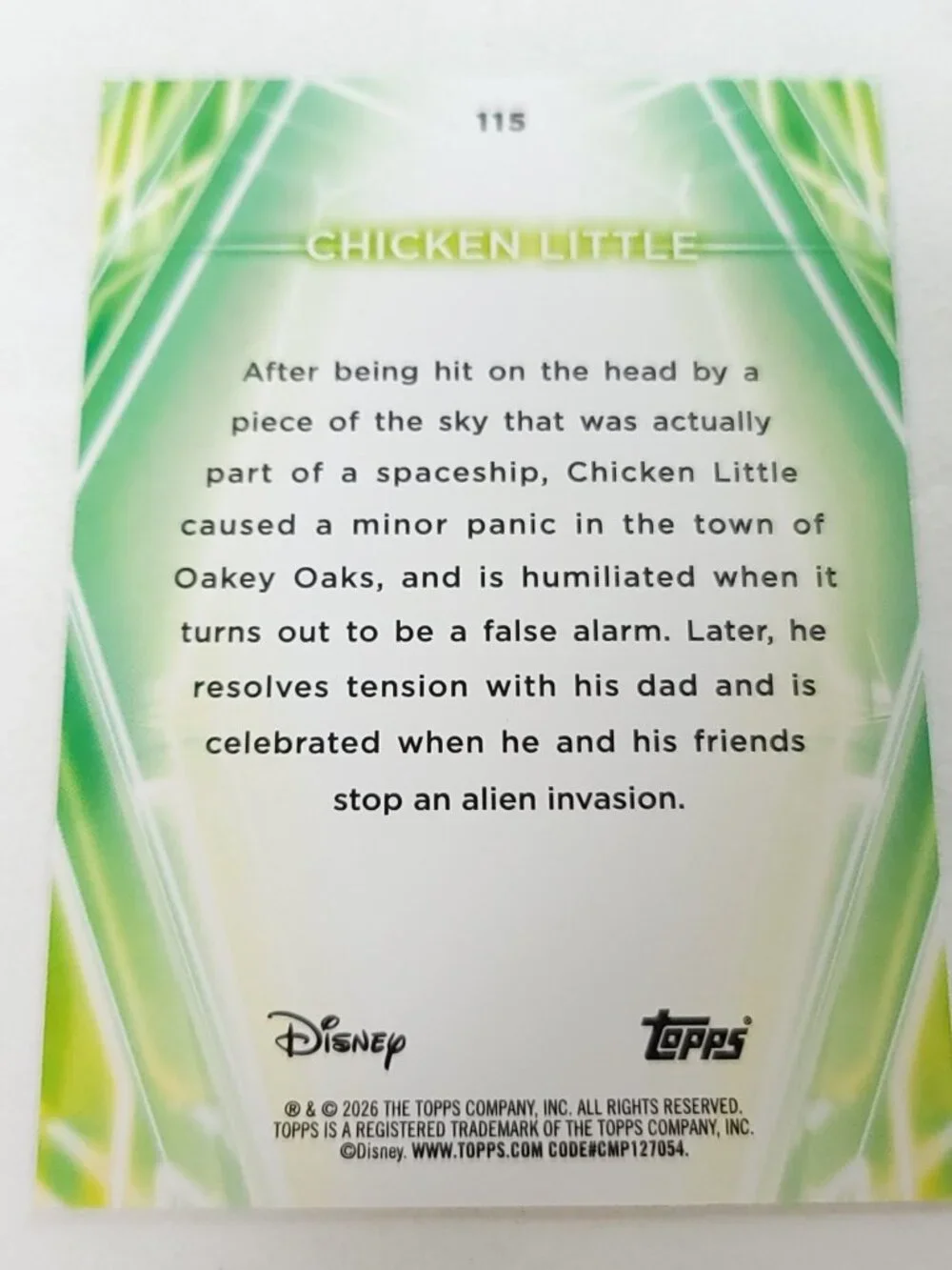 Chicken Little Topps 2026 Disney Neon Holo Parallel Refractor Limited 27/99 - Picture 4 of 4